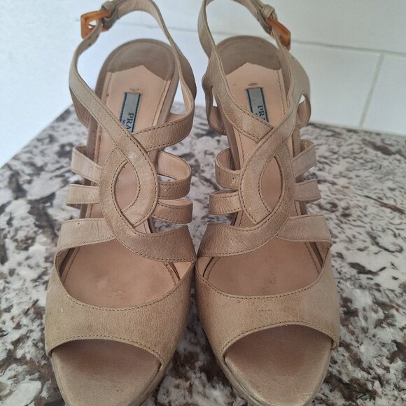 Prada Heel Patent Leather Sandals size 37.5 - Picture 1 of 11